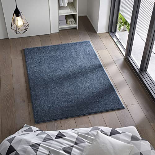 Taracarpet Kurzflor Flachgewebe Teppich für Wohnzimmer, Kinderzimmer und Schlafzimmer Einfarbig Uni Dunkelblau 80x250 cm