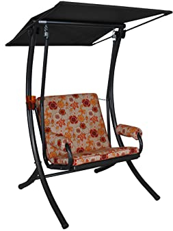 Angerer Freizeitmöbel GmbH Hollywoodschaukel 1-Sitzer Royal - Gartenschaukel Made in Germany - Schaukel zum Sitzen und Entspannen - einfache Montage (Beige-Rot-Orange geblümt)