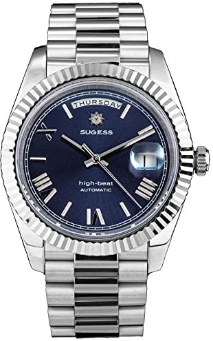 Sugess S433.02 DD Date and Day Business Seagull ST2146 Automatische mechanische Herren-Armbanduhr, silber