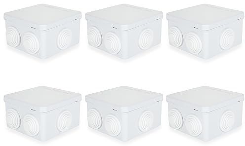 SHUESS 6 Pcs IP55 Junction Box - ABS Plastic Weatherproof Electrical Box - Waterproof Electrical Junction Box for Indoor and Outdoor Electrics, White (85 x 85 x 50 mm)