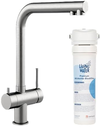 Living Water Wasserfilteranlage, Untertisch-Wasserfilter-Wasserhahn mit 3-Wege-Edelstahl-Armatur, LivingTap Basic Wasserspender mit L-Auslauf
