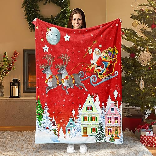 HSGLGNA Weihnachten kuscheldecke Weihnachten sofadecke Superweiche Weihnachtsflanell Decke Klassische 3D Druck Weihnachtsmotive erhältlich (130x150 cm, A)