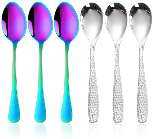 6 Pack Tea Spoons, 13.7cm Stainless Steel Tea Spoon, Rainbow Tea Spoon, Coffee Spoon, Ice Cream Spoon, Dessert Spoon, Dishwasher Safe