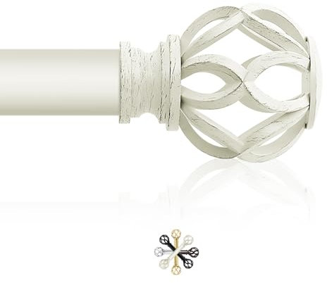 TVWOO Weiße dekorative Landhaus-Gardinenstange: 45,7 - 114,7 cm, verstellbar, strapazierfähig, Einzelfenster-Gardinenstange für Schlafzimmer, Wohnzimmer, antikweiß, Boho, rustikale Gardinenstangen mit