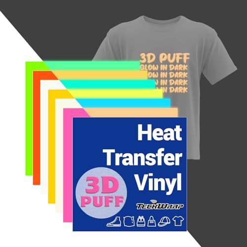 TECKWRAP Glow in Dark HTV Vinyl Iron On Puff Vinyl Heat Transfer 3D- 10 x 12 6 Sheets/Pack Puff HTV for DIY T-Shirts