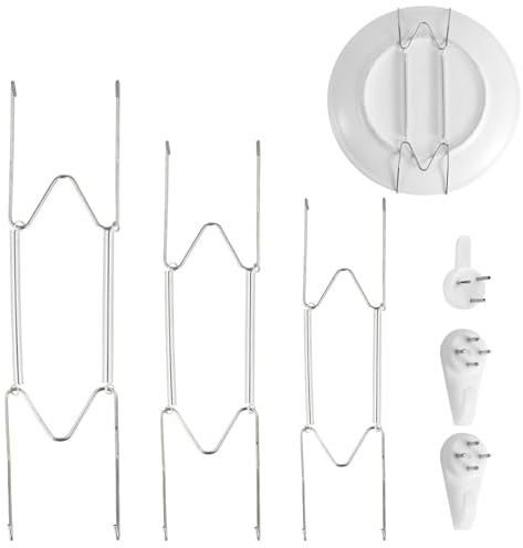 NQEUEPN Paquet de 3 Support pour Assiettes pour Mur, 15,24/20,32/25,4cm Support Mural pour Assiettes en Acier Inoxydable Support Mural pour Assiettes Deco Assiettes Arts Antiques (Argent)