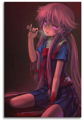 Gasai Yuno Poster, Future Diary Anime, Leinwandposter, Wandkunst, Dekoration, Wohnzimmer, Schlafzimmer, Dekoration, Poster, 20 x 30 cm, ungerahmter Stil