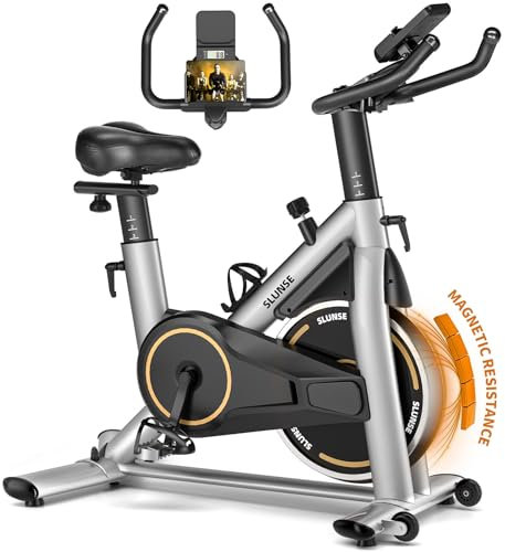 Exercise Bike, Adjustable Magnetic Resistance Brake Spin Bike for Home Use, Stationary Bike with Digital Monitor & Tablet Holder, Indoor Cycling Bike with Upgraded Seat Cushion, 350lbs Weight Capacity