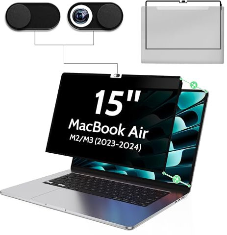 Privacy Screen for MacBook Air 15 Inch M2/M3/M4(2023-2025)-A3241 A2941 A3114 Anti Blue Light Glare Filter Removable Computer Protector, Bubble-Free Monitor Shield Laptop Film With Camera Cover