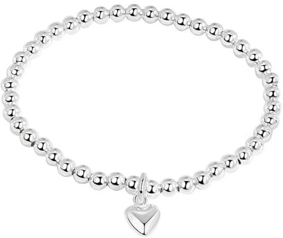 LuxurySP 925 Sterling Silver Handmade Strand Chain Bracelet 4mm Bead Ball Stretch Bracelets for Women Girls Silver Jewelry Gift (Color 5-One Size)