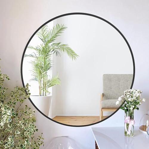 ZENIDA Spiegel Rund, 70x70 cm Wandspiegel Rund mit hochwertigen Schwarz Metallrahmen, Moderner Design großer Spiegel, für Diele, Badezimmer, Wohnzimmer und Mehr