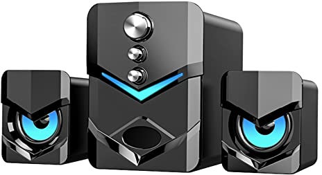 Hanzete D-222 Altoparlante per computer con subwoofer USB 2.1, altoparlanti stereo multimediali con luce LED, ingresso o 3,5 mm, per PC portatile