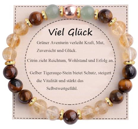 UEUC Heilstein-Perlenarmband für Frauen, Armband mit natürlichen Edelsteinen, Gleichgewichtsschutz, spirituelles Kristallperlenarmband zur Angstlinderung mit Bedeutungskarte(#2)