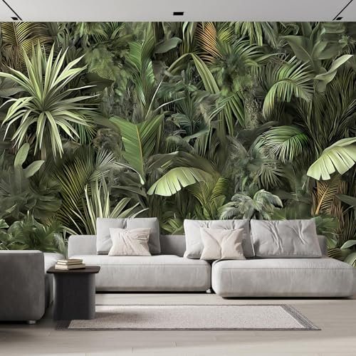 Papier Peint Panoramique Feuilles De Bananier, 300×210 cm Plantes Médiévales Feuilles De Bananier Papier Peint soie Personnalisé Photo Murale pour Salon Chambre d'enfants Décoration Murale