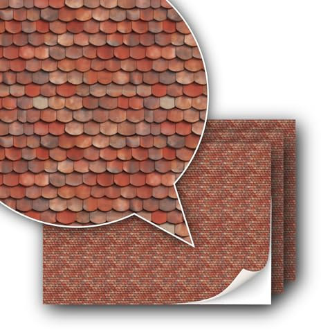 3 Blatt Selbstklebende Dekorfolie Dachsteine für Modellbau im Maßstab 1:87 Spur H0 (UK: 3,5mm Scale) (Dachschindeln Ton)