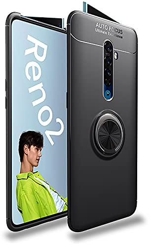 Coque arrière pour smartphone Boîtier de protection Compatible with OPPO RENO 2 cas TPU doux TPU Cas antichoc 360 degrés en métal rotatif Bague magnétique en métal Putain Dissipation de chaleur Dissip
