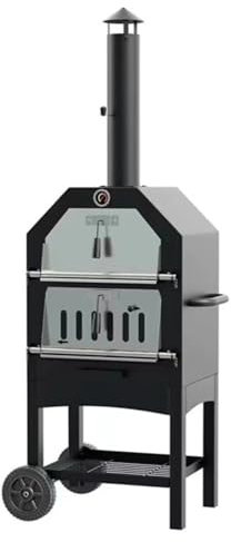 Hoixin Four à Pizza pour Extérieur Four à Pizza Portable Four à Pizza d'extérieur à 2 Couches Thermomètre intégré avec spatule à Pizza/Gril à Charbon de Bois/Pierre à Pizza/Grille de Gril
