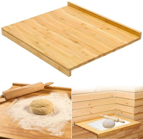 HANQ Tabla de cortar de bambú con labio, 50 x 41 cm, de madera de bambú, para fregadero, tabla de cortar para cocina, con borde de encimera, perfecta para verduras, frutas, carnes, quesos