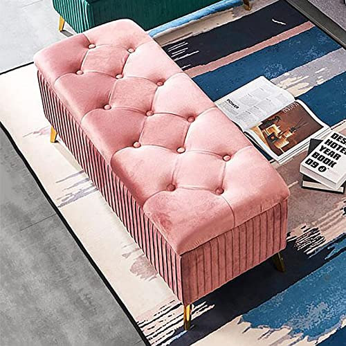Moderne rosa Samt-gepolsterte Bettbank mit Stauraum, 100 x 39 x 45 cm