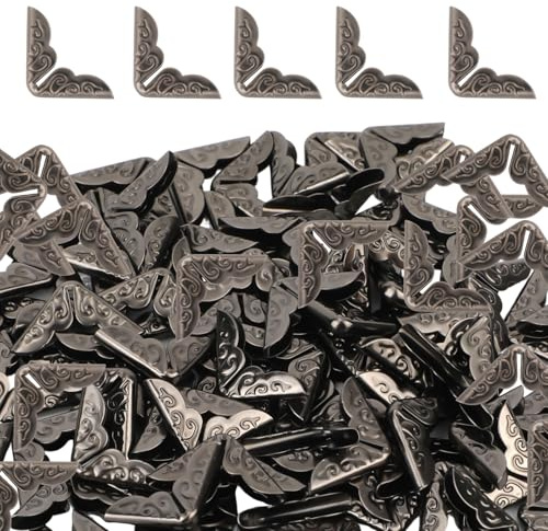 100stk Bucheckenschützer, Eisen-Bucheckenschützer Buch Eckenschutz Vintage Bucheckenschutz für Notizbuch Scrapbook Taschenbuch (Schwarz)