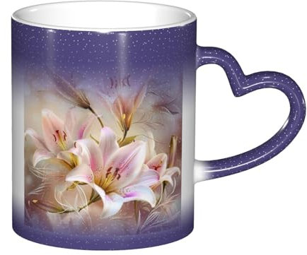 GFXEDSAH Taza de café y té de cerámica con estampado de flores románticas y ligeras que cambian de color, taza mágica sensible al calor