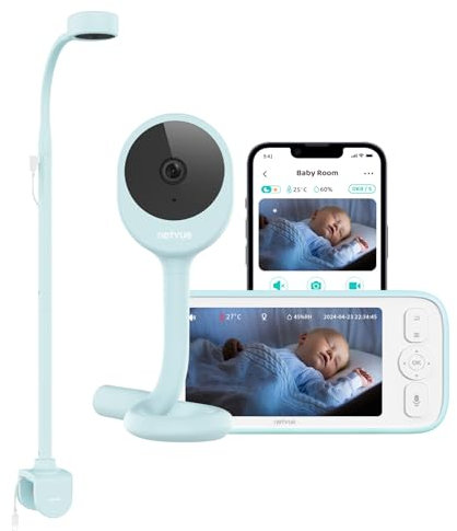 NETVUE Upgraded Baby Monitor Camera, 5000mAh Baby Camera Monitor Audio, Baby Monitors with Cry Detection, 5 Display, 2-Way Talk, 4 in 1 Bracket, Smart Phone App, Ideal for All Scenarios (Blue)