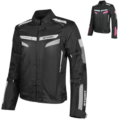 Storm Giacca Moto Donna 4 Stagioni in Cordura Maniche Rimovibili Membrana Impermeabile Protezioni CE Livello 1 Pannelli Riflettenti e Taglio Femminile Sagomato