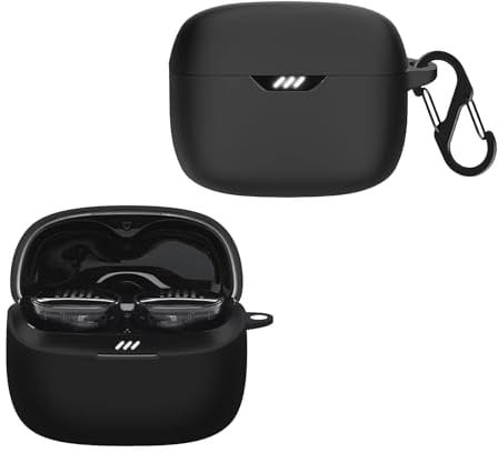 CONAPIKA Hülle für JBL Tune Buds 2 mit karabiner, Voller Schutz Silikon Earbuds Schutzhüllen Haut Case Ultra-dünnes Weiches Stoßfeste wasserdichte Unterstützt Kabelloses Laden Kopfhörer Abdeckung