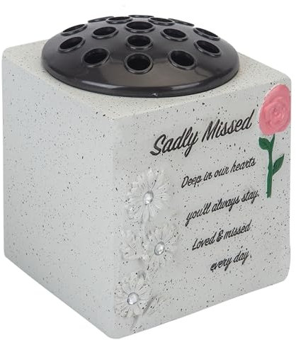 Sadly Missed Grave Flower Pots Vase – Memorial Ornament with Heartfelt Inscription – Weatherproof Flowers Holder Pot – Vases Ornament for Graveside Remembrance