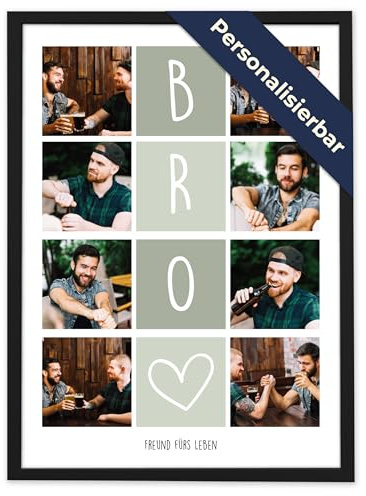 GiveSmiles Fotocollage mit 8 Fotos, BRO – Personalisiertes Geschenk für Männer mit Text