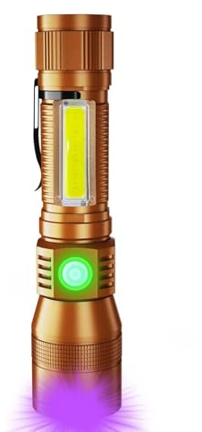 Karrong UV Taschenlampe LED 395nm Magnet USB Aufladbar, COB Seitenlicht Rotlicht, Wasserdicht Ultraviolette Lampe Schwarzlicht für Outdoor Camping Wandern Notfall Haustiere Urin Detektor,1 Stück Braun