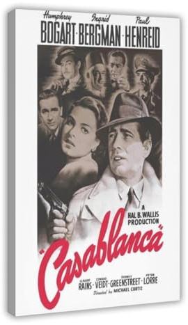 NLKQHTF Casablanca Filmposter, Leinwand, Poster, Schlafzimmer, Dekoration, Landschaft, Büro, Raumdekoration, Geschenk, 60 x 90 cm
