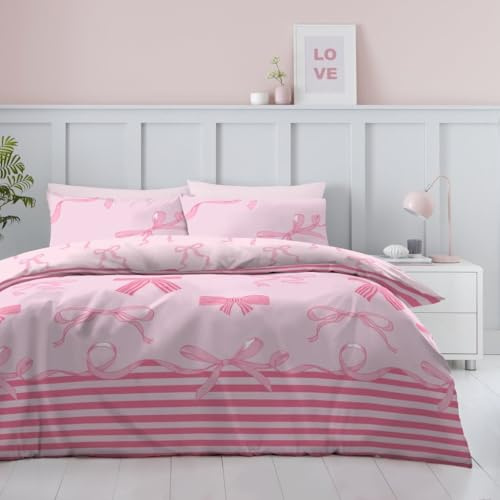 Lions King Size Duvet Cover Sets - 3 Pcs Poly Cotton Pink Floral Bedding with Matching Pillowcase, Soft Reversible Flowers Printed Quilt Covers, 230x220cm