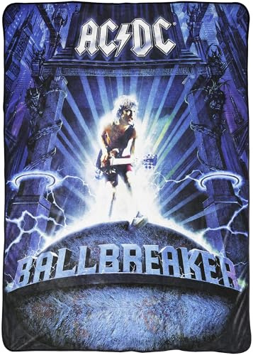 AC/DC Decke Ballbreaker 150x200 cm Coral Fleece Kuscheldecke ACDC Sofadecke Wohndecke Rockband Musikband Fanartikel warm weich flauschig Geschenk Oeko-Tex
