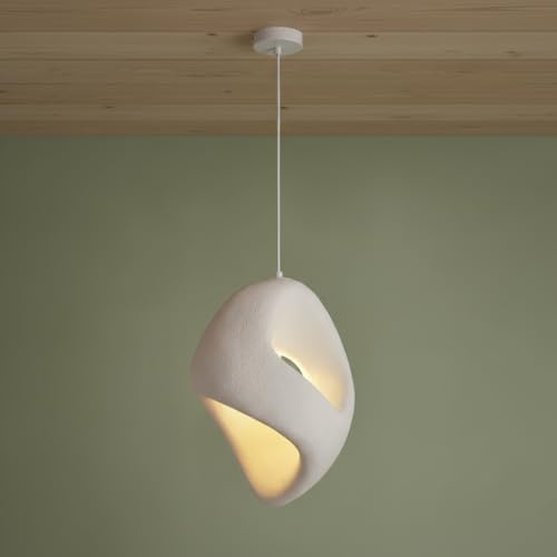 BARCELONA LED Wabi Sabi Pendelleuchte L390 im japanischen Stil, moderne Deckenlampe in industriell-klassischem Design mit weißem Kunststein-Resin Schirm E27