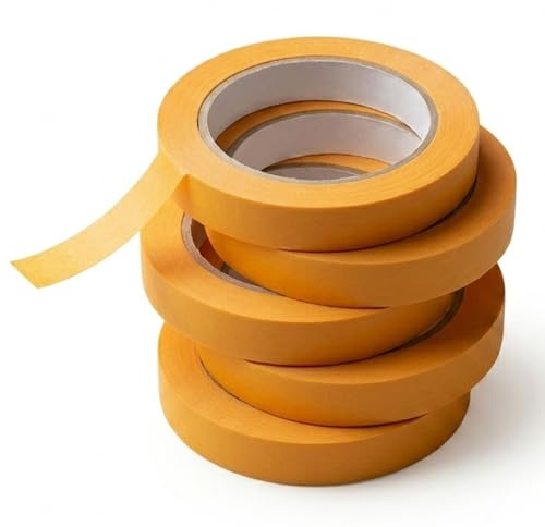 Visxcnu 5 Rollen Washi Tape Orange 3mm x 50m Malerkrepp Goldband Abdeckband für Autolackierung Malerarbeiten Wandgestaltung Rückstandsfrei Klebeband Profi Malerband