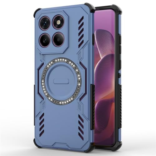 Techsuit für Motorola Edge 60 Pro Hülle mit Magnetring, Stoßfest, Verstärkte Ecken, Kameraschutz, Anti Rutsch Textur, Erhöhte Kanten, ArmorMag Case Series, PC TPU Hybrid, Blau