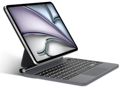 WINCHKING Magic Keyboard für iPad Air 11 Zoll (M4/M3/M2) 2026/2025/2024 | 7 Farben Beleuchtete, Magnetisch Bluetooth Tastatur mit Trackpad, QWERTZ Layout, Freischwebendes Ständer Design, Schwarz