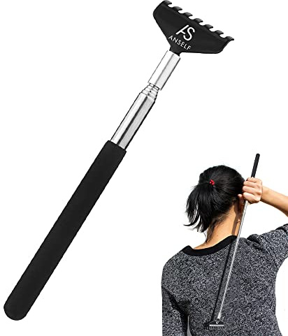 Anself Portable Stainless Steel Extendable Back Scratcher - Compact Extendable 5 Sections Scratching Tool 20-68cm [20-68cm-#1-Black]