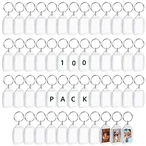 Kurtzy Porte Cle Photo Personnalisable Neutre (Lot de 100) – 5,4 x 3,4 cm - Porte Clé Photo Transparent avec Anneau pour Photos Double Face - Porte Clef Photo pour Famille, Amis, Cadeaux et Artisanat