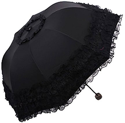 Honeystore Princesse Dentelle Parapluie Pliable Anti-UV Anti-UV Dôme Parasol Noir