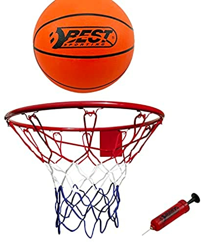 BEST SPORTING Basketballkorb Outdoor Wandmontage Ø 45 cm – Stabiler Stahlkorb mit Netz – Optional mit Ball & Pumpe – Für Kinder & Erwachsene – Basketball Korb für Garten & Hof (Basketball-Set)