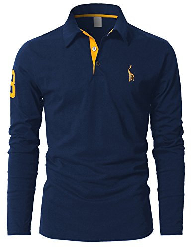 STTLZMC Mens Long Sleeve Giraffe Tennis Polo Shirts Blue M