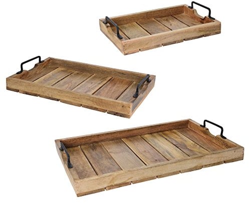 Tablett Dekotablett Holz Mango braun Holztablett Deko Kerzentablett Dekoration (38 x 25,5 cm)