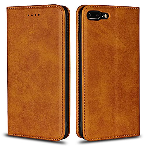 Copmob iPhone 7 Plus/8 Plus, Leather Flip Wallet Case [3 Slots] [Stand Function] [Magnetic Closure] Flip Case Cover for iPhone 7 Plus/8 Plus – Khaki