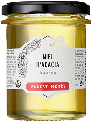 Miel d'Acacia - Miel de Printemps Pur sans Additifs - Produit de la Ruche - 100% Naturel - Production Artisanale - Bocal en Verre - 250g - ALBERT MÉNÈS