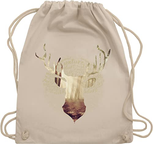 Shirtracer Turnbeutel Rucksack - Kompatibel mit Oktoberfest Tasche - Hirsch Motiv Geschenk Jäger I Hirschgeweih Tracht - Unisize - Naturweiß - trachtenrucksack trachtentaschen bayrische jaeger