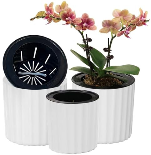 Muzhi Pot à orchidée avec filet et trous, rond d'arrosage automatique Pot de fleurs Pot pour plantes en intérieur et de fleurs 3 Sets Blanc blanc