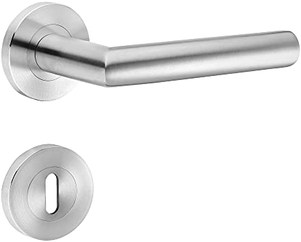 Profi Drückergarnitur New Orleans | Schraubrosetten | Gebrauchskategorie Klasse 4 | V2A Edelstahl matt (Buntbart (BB))