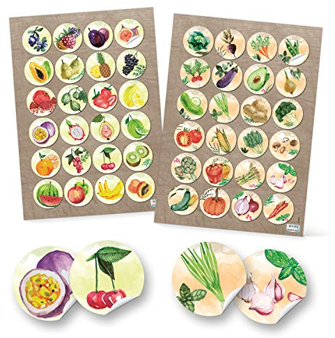 Logbuch-Verlag 48 bunte Obstaufkleber Gemüse Obst Aufkleber Kinderaufkleber Kindersticker Lebensmittel 4 cm gesunde Ernährung